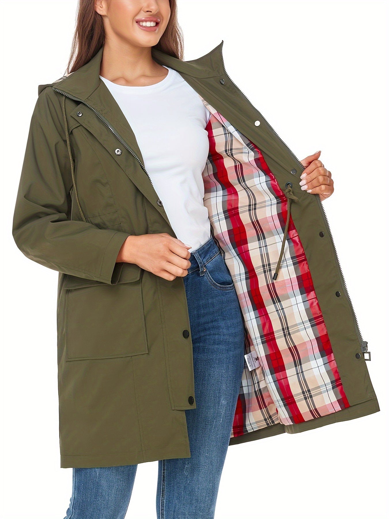 Women's High Quality Rain Jacket Lightweight Raincoat Hooded Windbreaker Trench Coat
