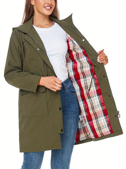 Women's High Quality Rain Jacket Lightweight Raincoat Hooded Windbreaker Trench Coat