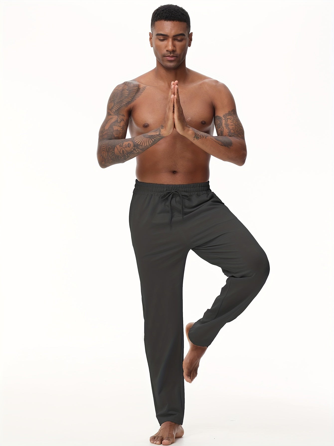 EXARUS Men'S Yoga Sweatpants Set - 2pcs, Athletic Lounge Pants with Open Bottom Straight Leg And Pockets