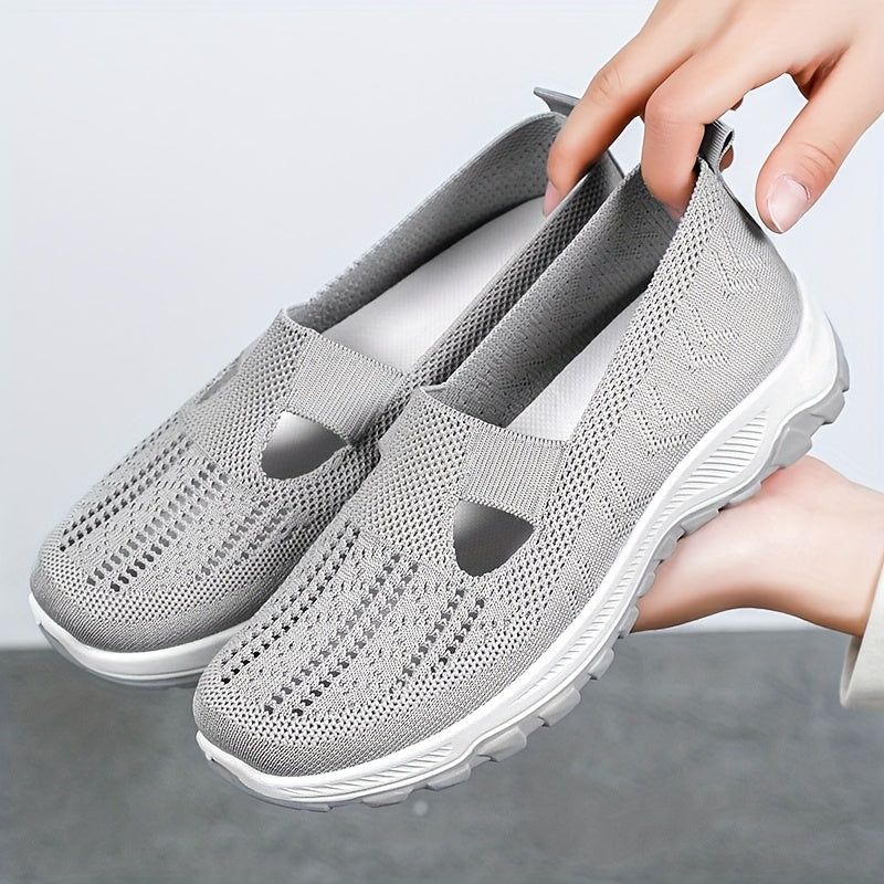 Women's Breathable Knit Sneakers- Casual Slip-On Walking Shoes with Non-Slip Rubber Sole, Comfort Fit for All Seasons