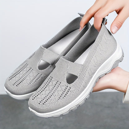 Women's Breathable Knit Sneakers- Casual Slip-On Walking Shoes with Non-Slip Rubber Sole, Comfort Fit for All Seasons