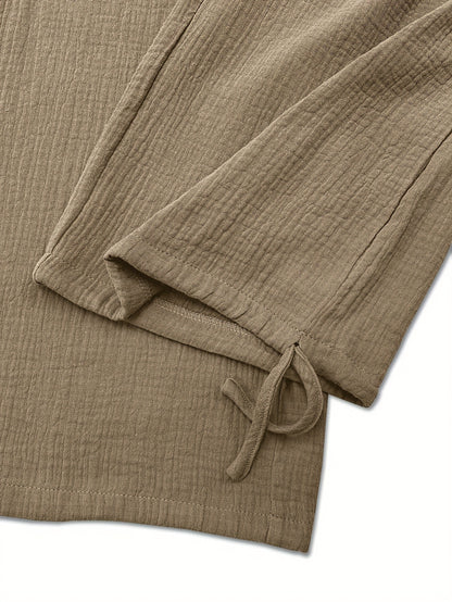 Spring And Summer Women's Casual Pants, Khaki, Pocket, Wide Leg, Tie, Loose, Daily Commuting Wide Leg Pants Womens Summer Clothes