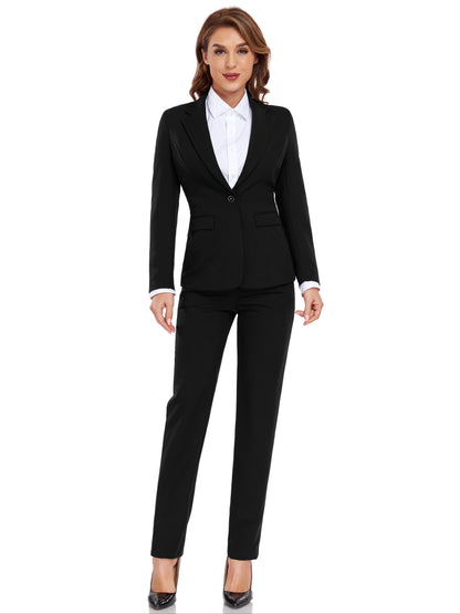 Women's Casual Slim Fit Business 2pcs Blazer Set Long Sleeve Button Blazer Skinny High Waist Pants Outfits Anniversary Graduation Season New Product