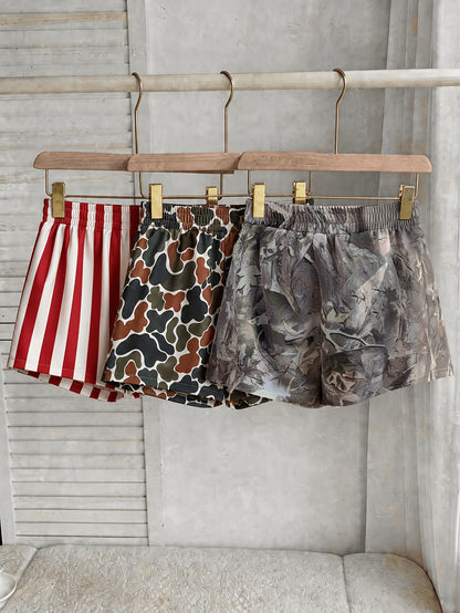 3pcs Women's Camo Print Shorts - Short Length Athletic Running Shorts with Camouflage, Beltless & Machine Washable Fabric Suitable for Gym, Outdoor, Casual Attire, Casual Shorts Pack