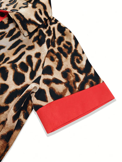 Women's Red Polyester Printed Short-Sleeve Dress - product view 3