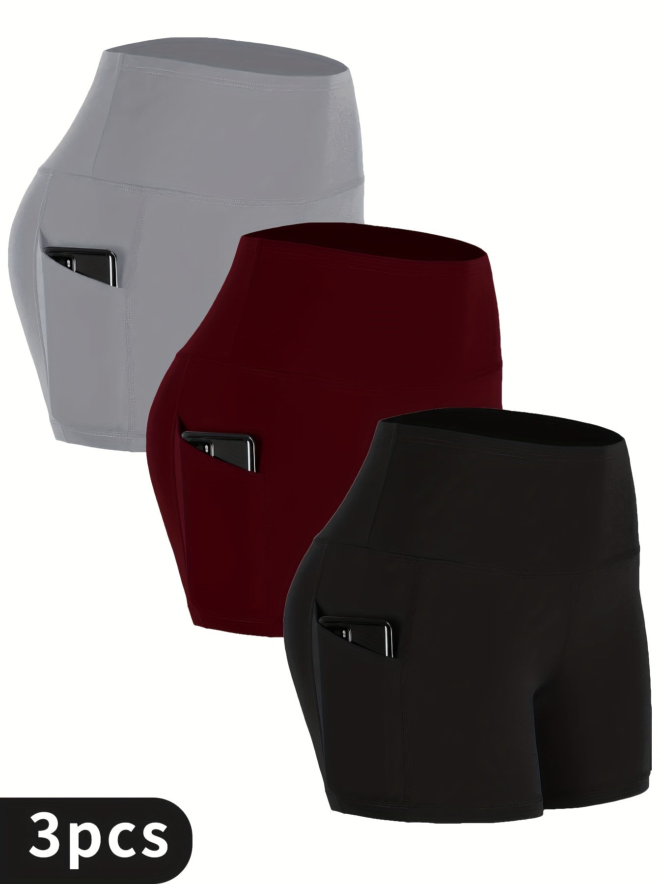 Women's 3pcs Polyester High-Waist Shorts - product view 1