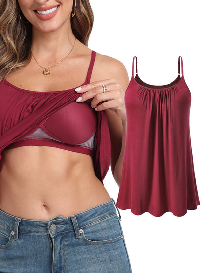 Vislivin Summer Women'S Camisole Tops with Built-In Bra - Seamless Sleeveless Tank Tops, Soft Flowy Loose Fit Cami with Adjustable Spaghetti Straps, Comfy Elegant Blouse for Casual Wear