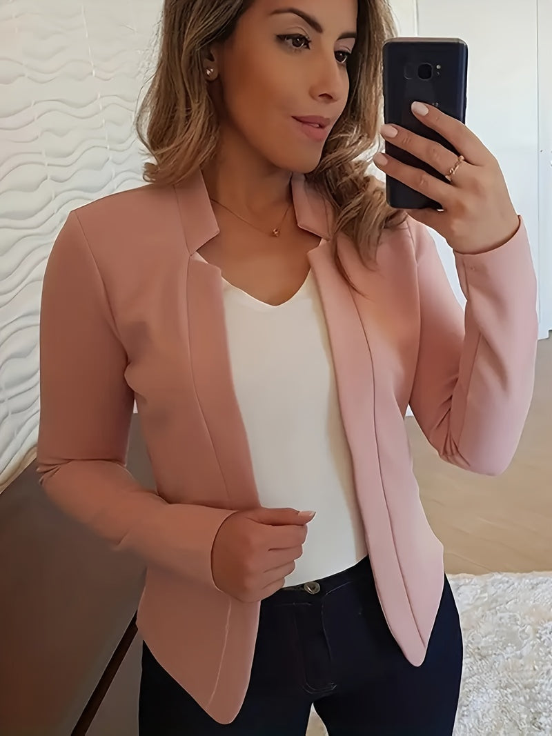 Women'S Elegant Solid Blazer All-Season, Machine Washable, Suitable For Casual And Professional Wear, Opaque Fabric