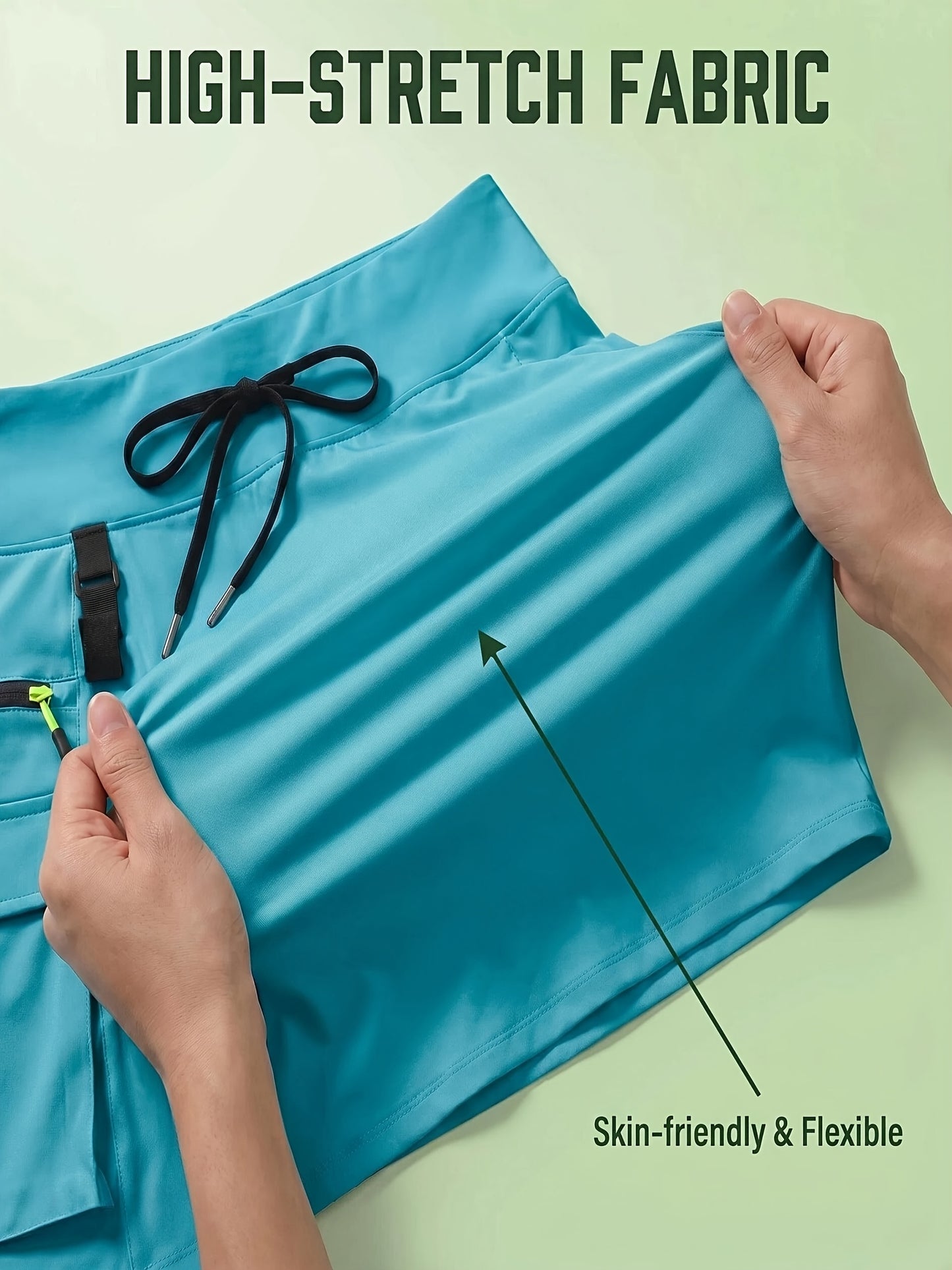 Women's New Summer Polyester Quick-Dry Hiking Workwear Skirt, Outdoor Sports Elastic Waistband Zipper Pocket Tennis Skirt, Golf Quick-Dry Skort