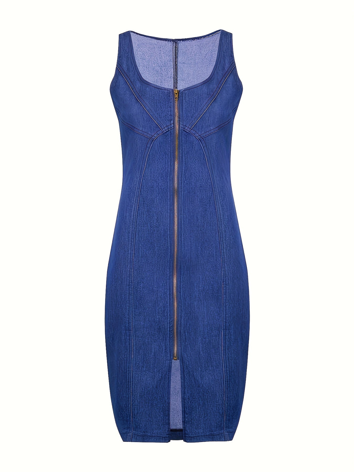 Women's Summer Sleeveless Casual Vest Denim Dress - Hip-Hugging Tight Fit, Front Zipper & Side Slit, Mini Length, Machine Washable, Solid Color Versatile Style, Durable Fashion
