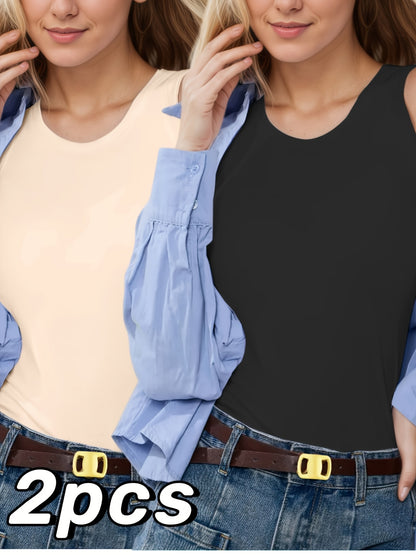 2pcs Women's Sleeveless Vest with Built-in Text Chest Pad, Seamless And Comfortable, Non Removable Bra Pad, Solid Color Design, Suitable for Home And Casual Wear, Versatile Item for Sleeveless Warm Vest In Spring, Autumn And Winter