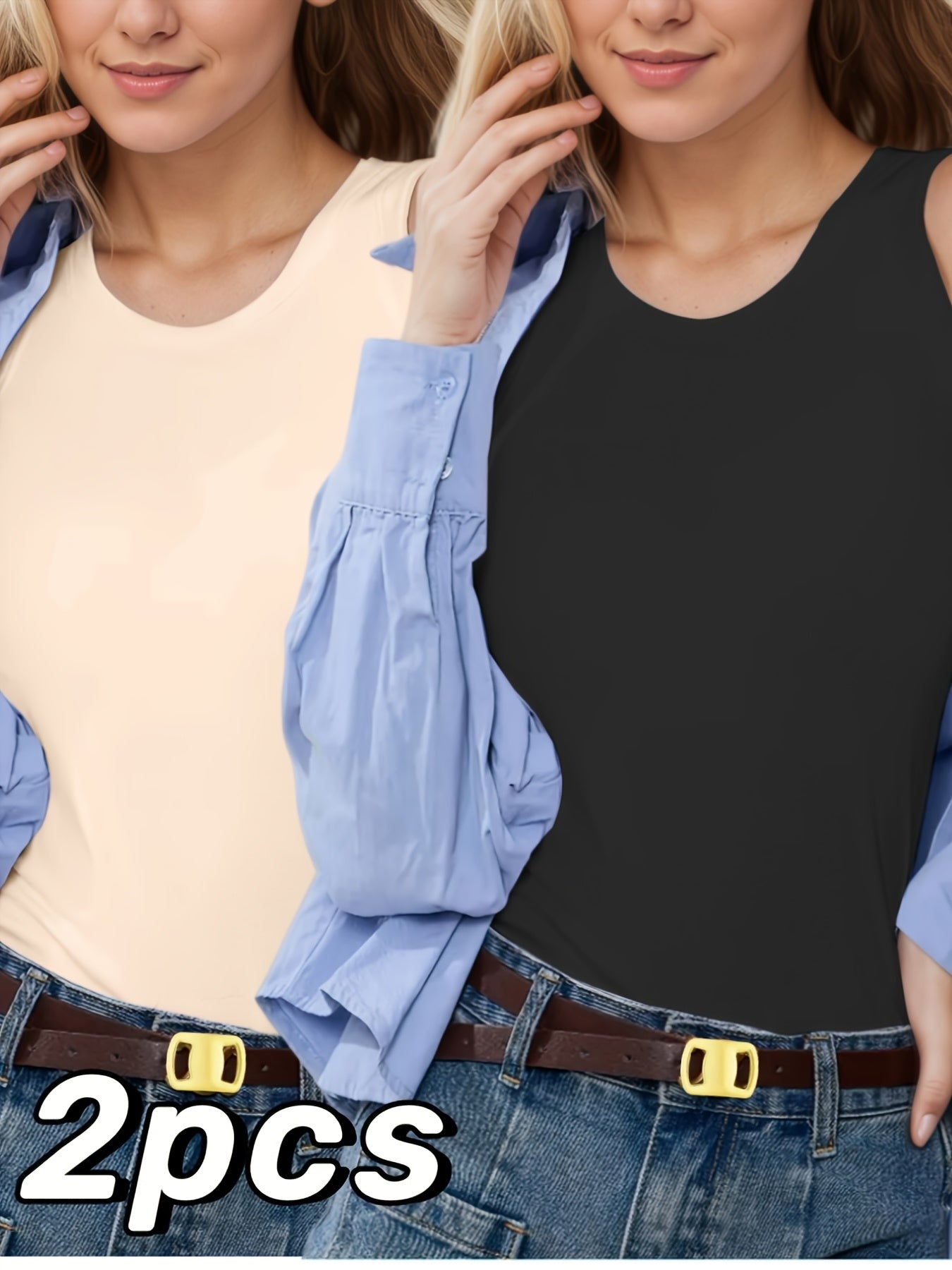2pcs Women's Sleeveless Vest with Built-in Text Chest Pad, Seamless And Comfortable, Non Removable Bra Pad, Solid Color Design, Suitable for Home And Casual Wear, Versatile Item for Sleeveless Warm Vest In Spring, Autumn And Winter