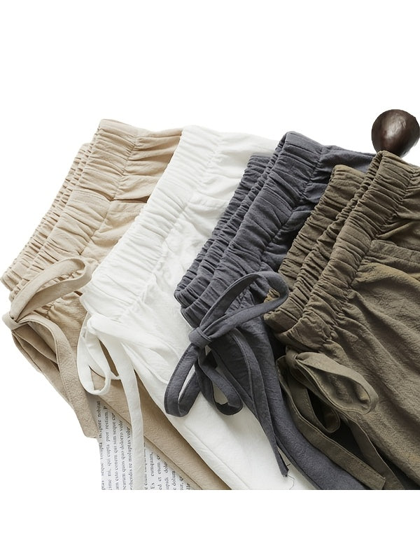 7pcs Set Summer Women's High-Waisted - Shorts-Casual, Loose-Fitting Drawstring Wide-Leg Beach Shorts with Thin Elastic Waistband and Pockets-Versatile Bottoms