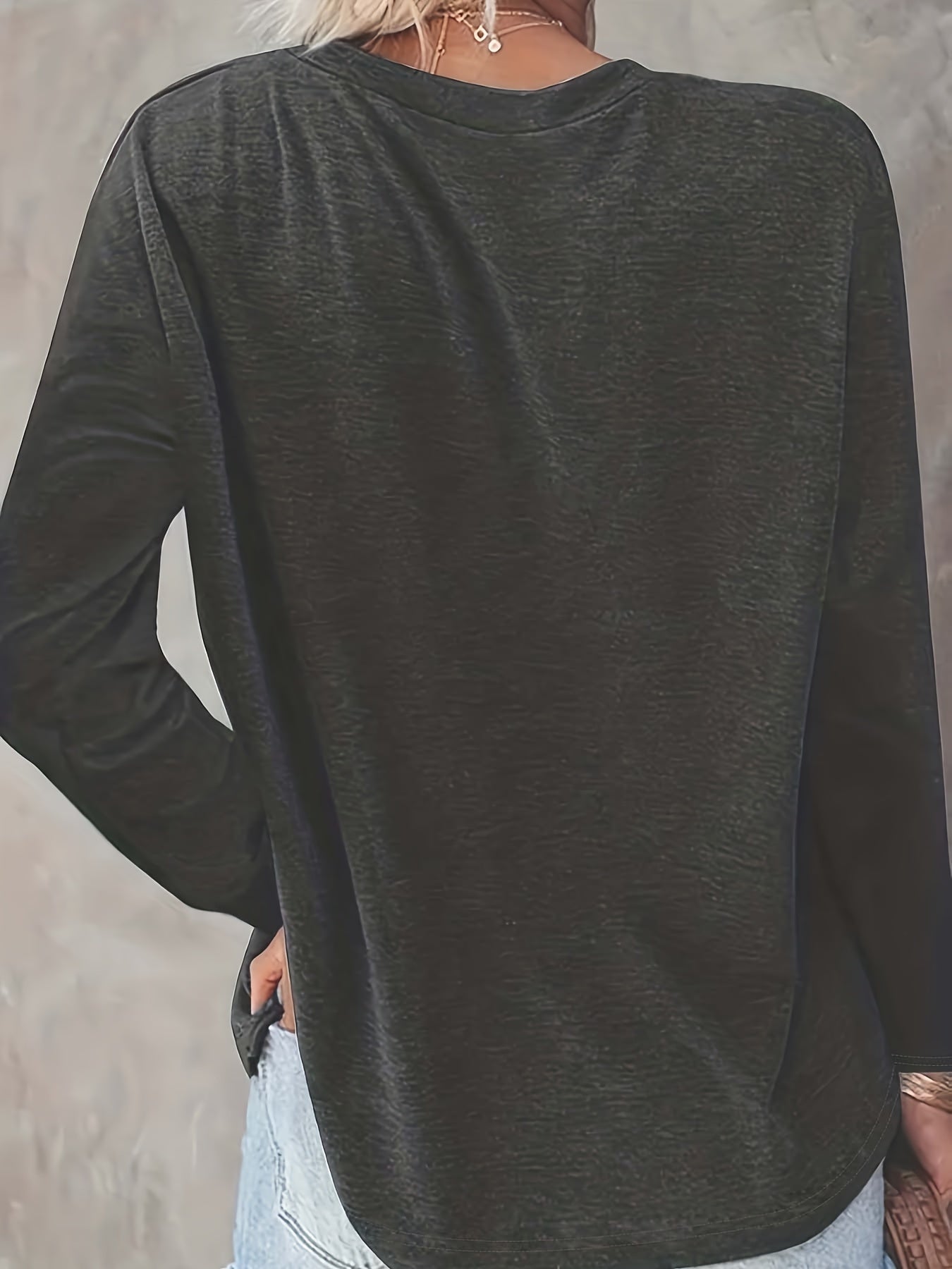2023 European And American Women'S Fashion Casual Long Sleeve T-Shirt with Round Neck And Pockets