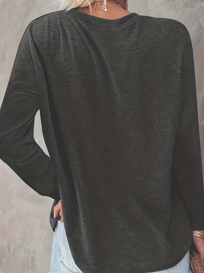 2023 European And American Women'S Fashion Casual Long Sleeve T-Shirt with Round Neck And Pockets