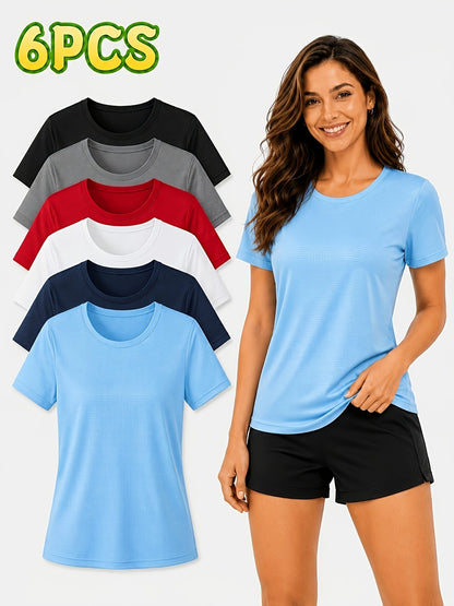 Women'S 6-Pack Performance T-Shirts - Breathable, Moisture-Wicking, and Skin-Friendly for, Outdoor, and Everyday Comfort