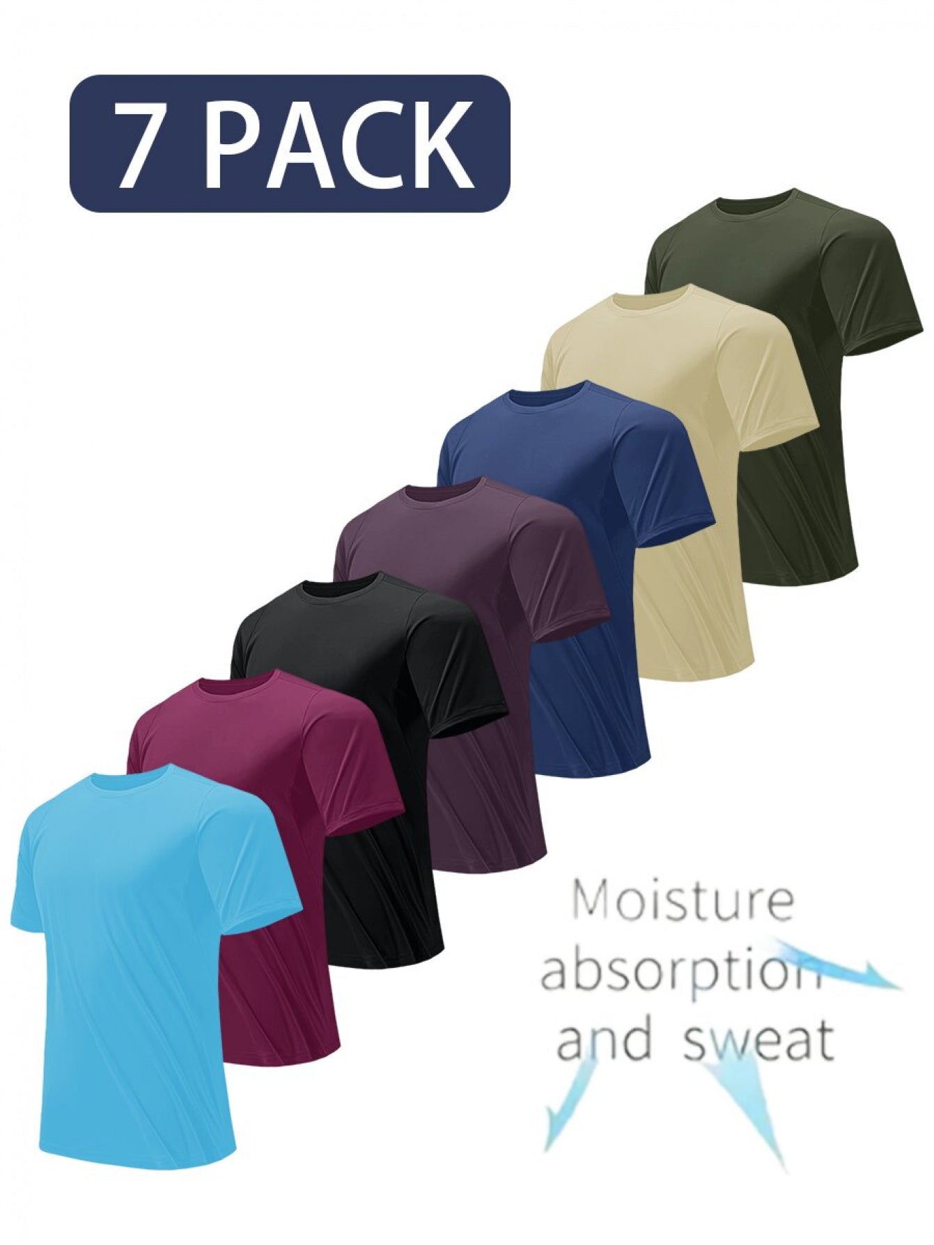 Set of 7 Men'S Quick-Dry Workout T-Shirts - Extremely Thin, Moisture-Absorbing Athletic Wear, Airy T-Shirts Ideal for Running, Weight Training, And Tennis - Lightweight Construction, Airy Fitness Tops, Breathable Material