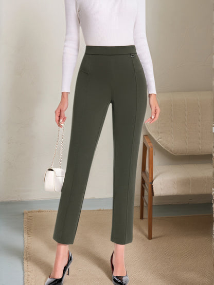 Women's High-Waist Skinny Pants - Stretch Pull-On Work Trousers with Elastic Waistband, Slim Straight Leg Dress Pants for Office, Business Casual & Year-Round Wear, Solid Color (Machine Washable) - Not Included