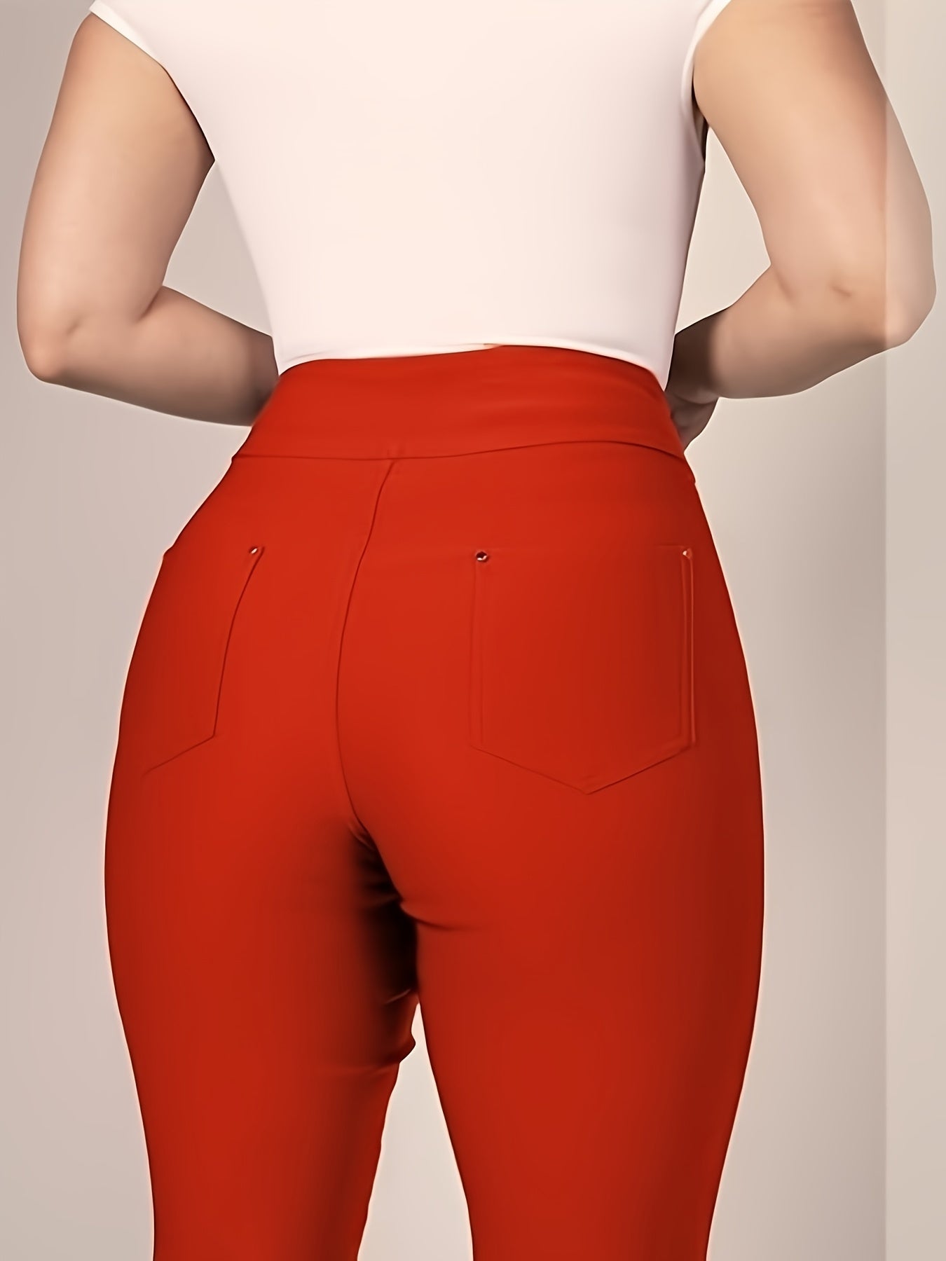 Slim Fit High-Waisted Pants for Women Featuring Five Pockets, Designed for Easy Pull-On Wear, Suitable for Work Or Casual Office Settings