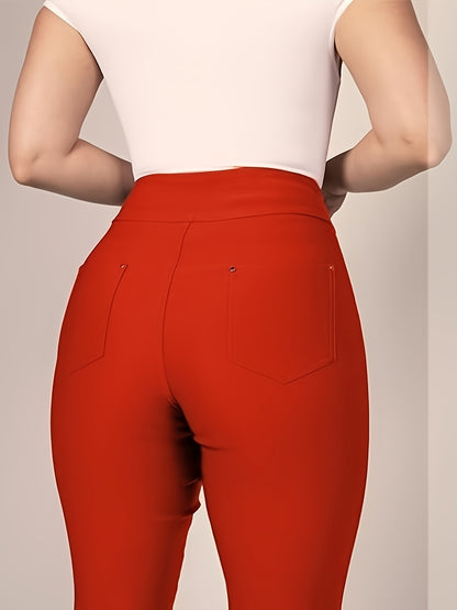 Slim Fit High-Waisted Pants for Women Featuring Five Pockets, Designed for Easy Pull-On Wear, Suitable for Work Or Casual Office Settings