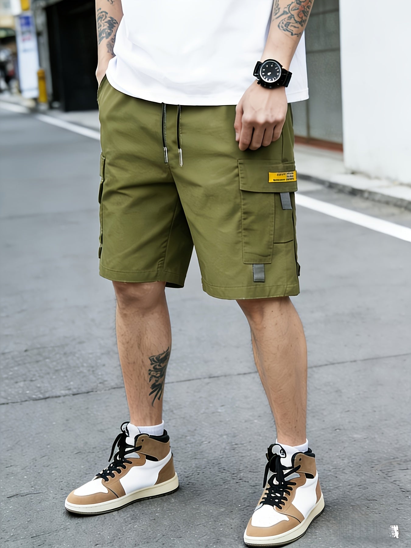3PcsMen's Gray Cargo Shorts Drawstring Waist Loose Fit Multi-Pocket Lightweight Summer Casual Shorts, Men's Streetwear Outdoor Daily Bottoms