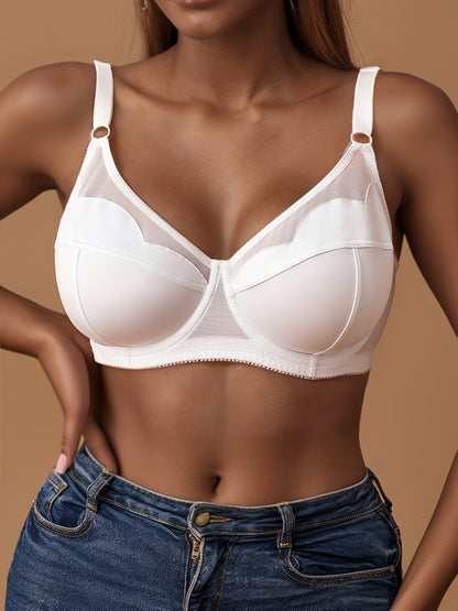 2pcs Set Plus-Size Women'S Underwire Bras, Comfortable And Breathable U-Shaped Back Design, with Adjustable Straps, Elegant Everyday Supportive Close-Fitting Underwear, Comfortable Lingerie, Non-Padded Bras