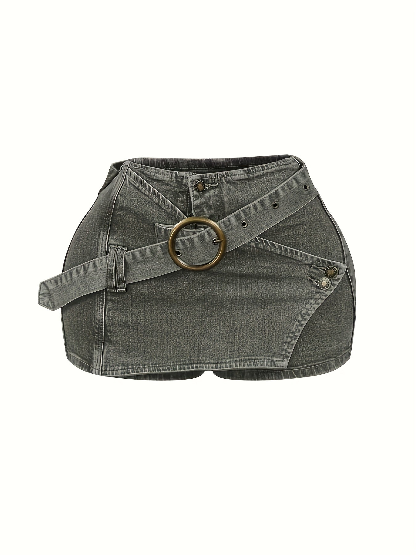 Casual Y2K Mini Skirt with a High Waist And Denim Buckle Belt, Perfect for Parties And Clubs