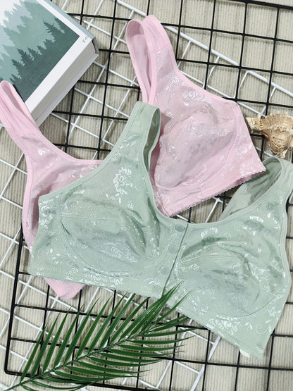 2-Pack Valentine'S Day Special Women'S Sexy Floral Lace Front Closure Bras - No Padding Thin Support Wire-Free Comfort Bras for Casual Attire, Black & Pink, Hand Wash Solely