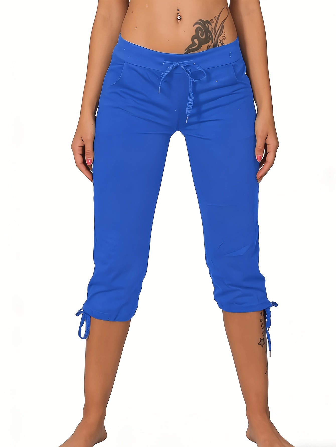 (3 Pack) Women's Lightweight Cropped Trousers with Drawstring Waist - Casual Trousers, Comfortable And Stylish Everyday Trousers for Spring And Summer | Loose Fit Trousers | Casual Style Trousers