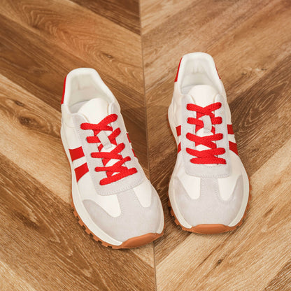 Women's Genuine Leather Chunky Lug Sole Lace Up Running Shoes Casual Designed Fashion Sporty Sneakers AA1127n