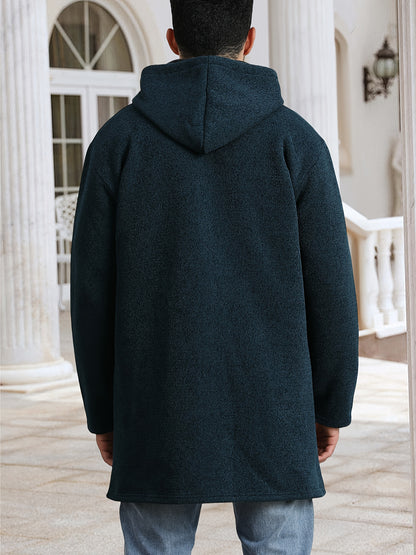 Men's Casual Hoodie, Hooded Mid Length Coat, Lined Zip Up Hoodie, Stylish Slim Fit Hoodie with Pockets, Suitable for Daily Wear, Outdoor Activities And Street