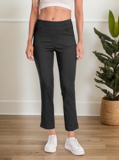 Women'S Pull-On Stretch Ankle Pants, High Waist Wide Waistband, Slim Straight Leg Fit, Side Pockets, Smooth Soft Fabric, Comfortable Work Dress Pants, Business Casual Office Career, Travel Commuter, Everyday Basics, Flattering Tailored Look