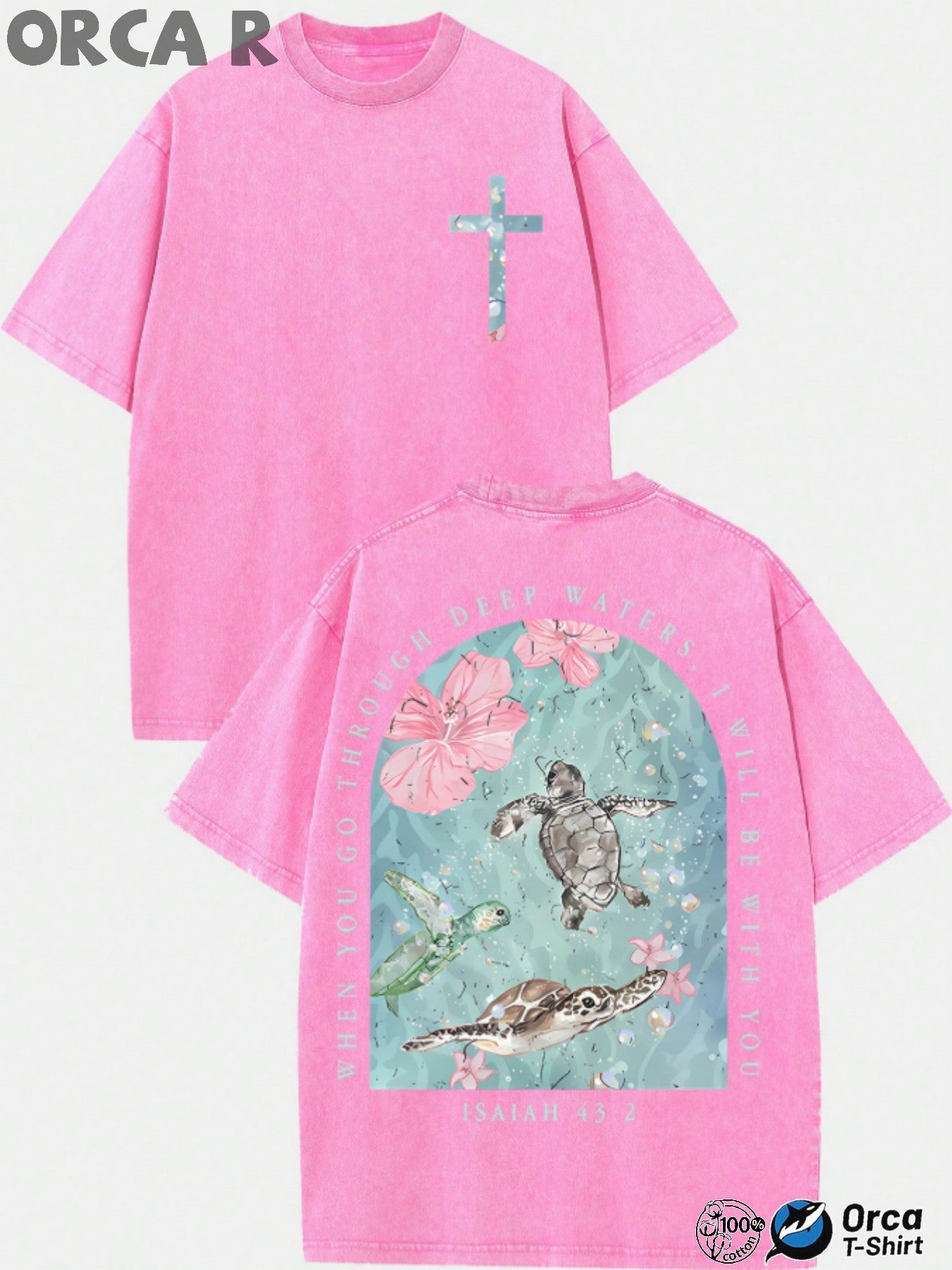 Men's Vintage Washed Pure Cotton T-Shirt - Oversized Streetwear Tee with Sea Turtle & Text Print ("I Will Be with You"), Loose Fit Casual Shirt, Machine Washable Soft Daily Wear