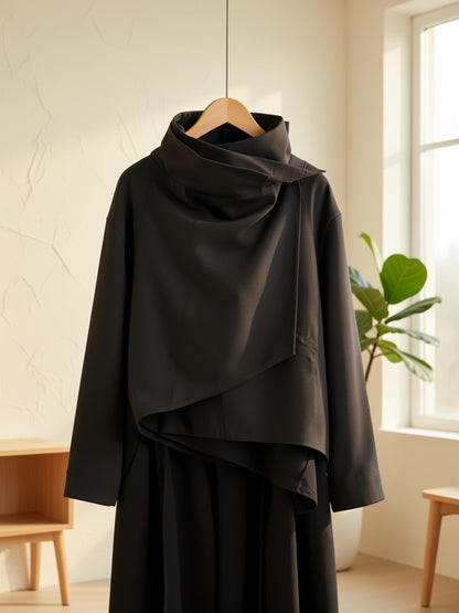 2024 Autumn/Winter New Women's Fashion Solid Color Stand Up Collar Long Sleeve Asymmetric Loose Casual Jacket Coat