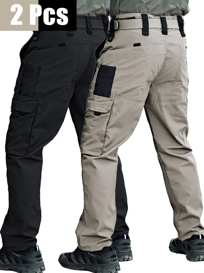 2 Pairs of Men's Tactical Cargo Pants, Outdoor Construction Hiking Multi-pocket Durable Casual Tactical Trousers | Adjustable Waistband | Hiking and Mountaineering Gear (waistband Not Included)