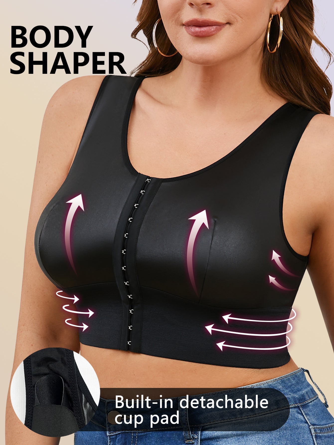 Plus Size Women'S Belted Front Buckle Shapewear Vest, with Coaster Casual Wear Tank Vest with Athletic Base