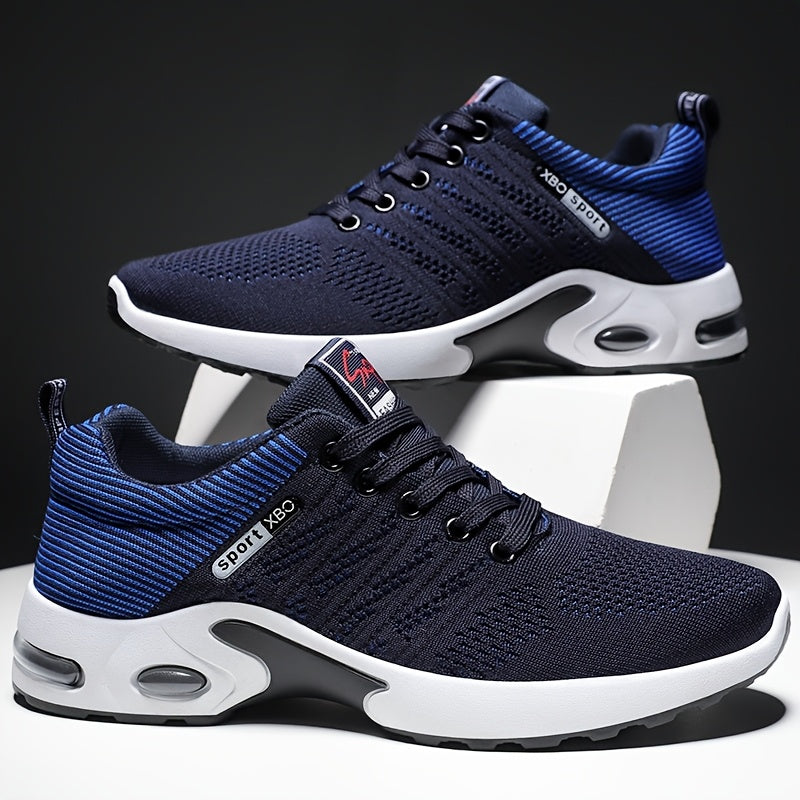 Stylish Men'S Casual Athletic Footwear - Breathable, Slip-Resistant Sole, Perfect for Any Season, Featuring Black with White And Blue, Red Highlights, Sporty Urban Style, Casual Footwear | Lace-Up Casual Sneakers | Air-Cushioned Athletic Shoes