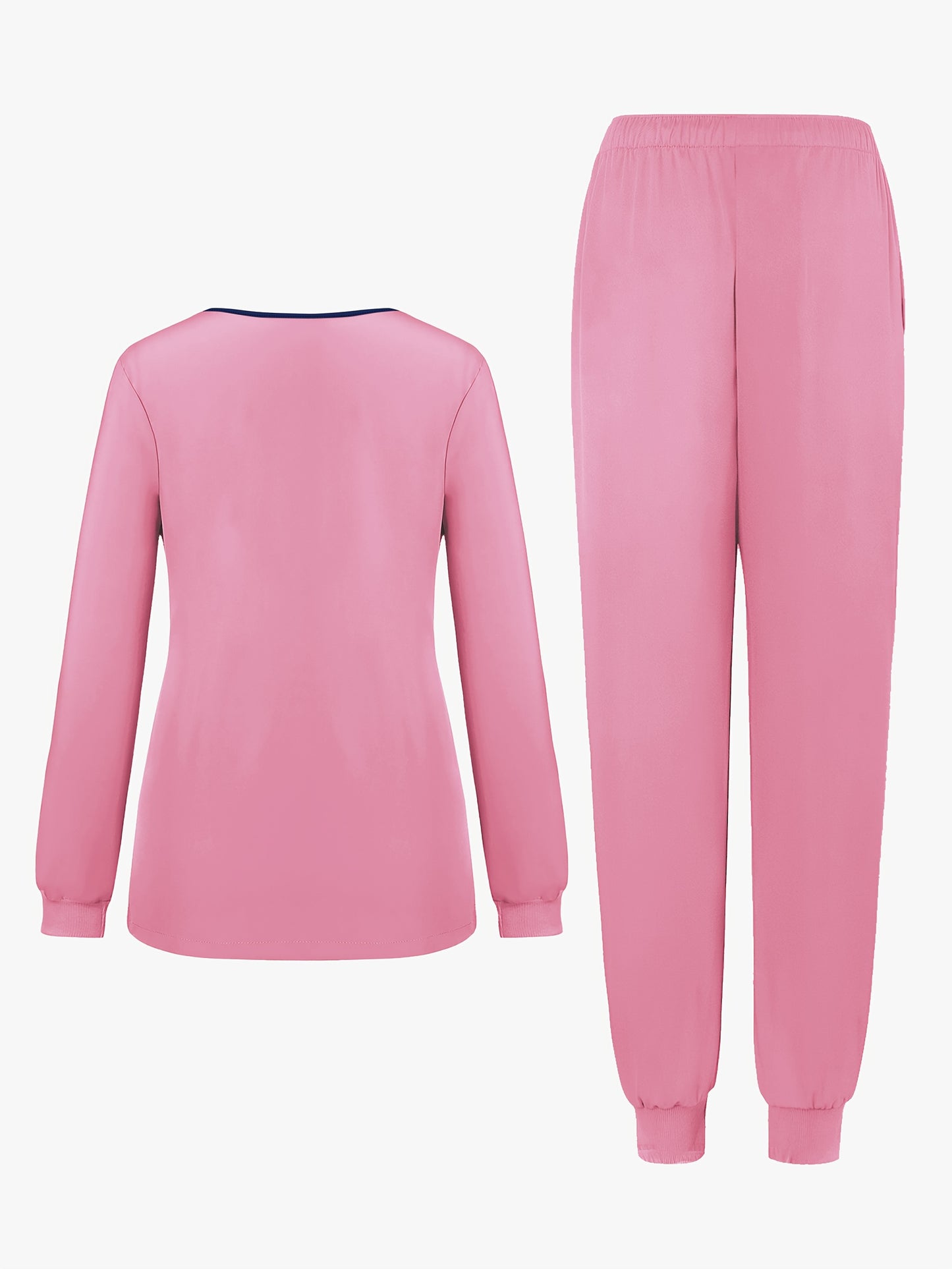 2pcs Women's V-Neck Matte Suit with Long Sleeve Stretch S Uniform Work Clothes Washable Pockets Breathable Elastic Top And Waist Cord Pocket Pants Set