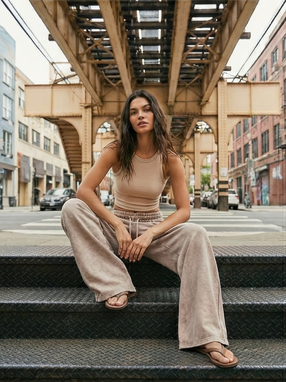 BOHO Ladies' Casual Patchwork Color Loose Wide-Leg Washed Pants