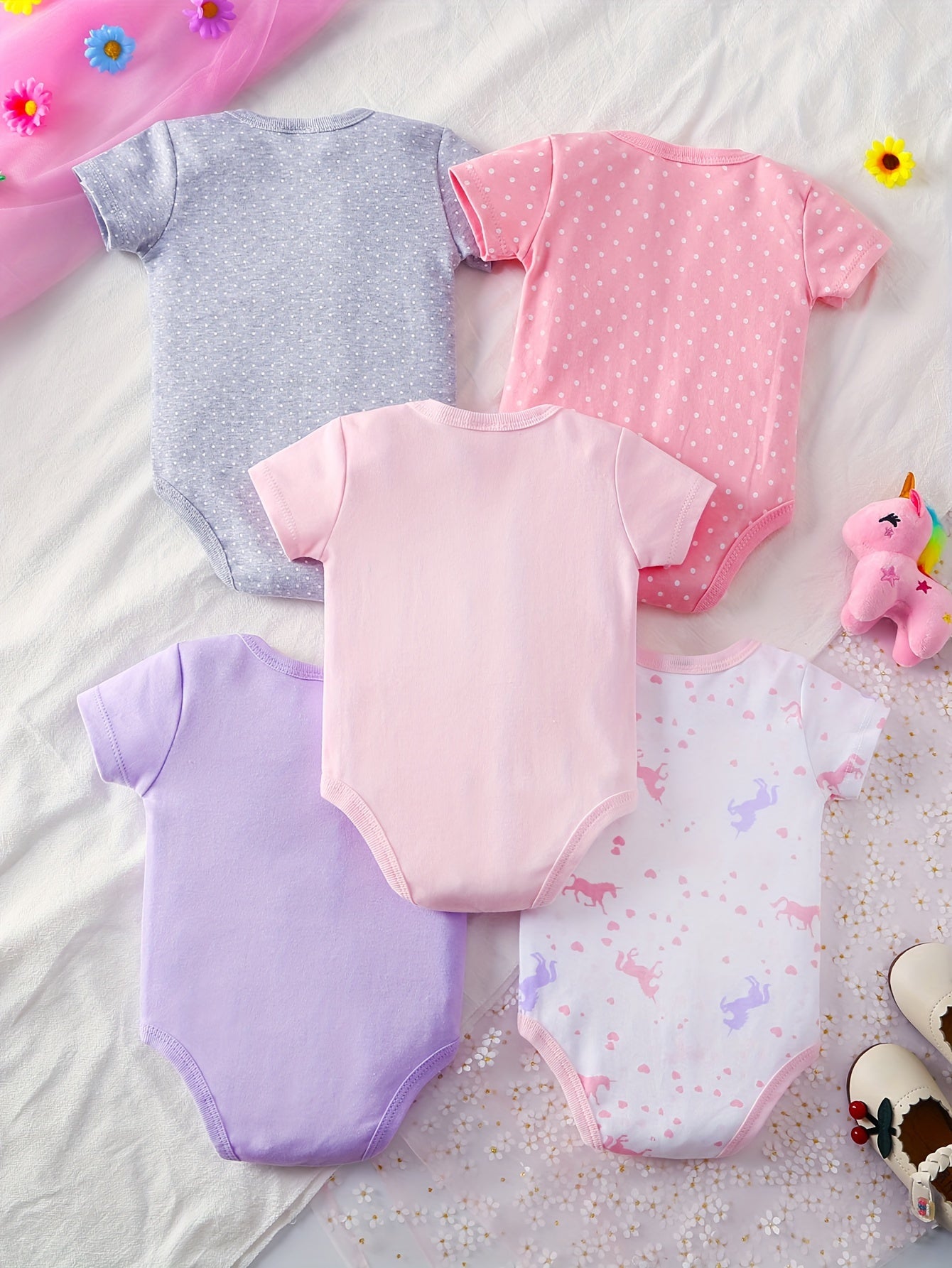 5pcs Infant's short sleeve onesie pegasus cotton for summer