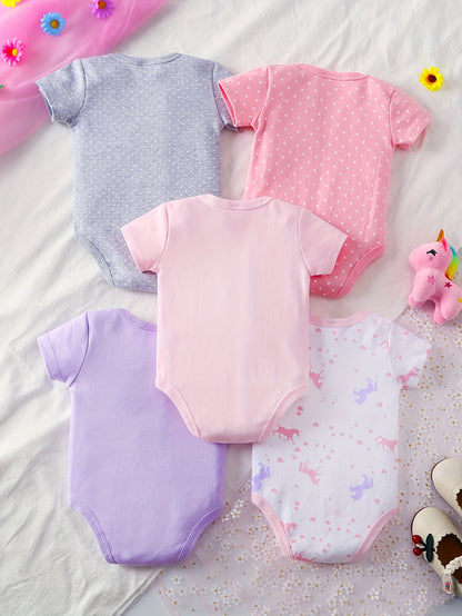 5pcs Infant's short sleeve onesie pegasus cotton for summer