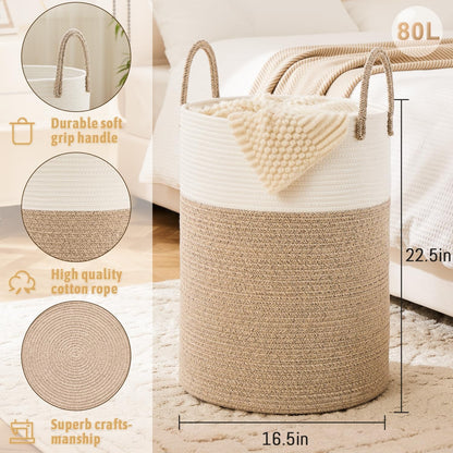 Collapsible Laundry Basket, Woven Rope Laundry Hamper, 12.15gal/15.85gal/ 21.13gal/26.42gal Laundry Bag For Decor Storage Of Dirty Clothes, And Blankets In Bathroom, Room And Living Room