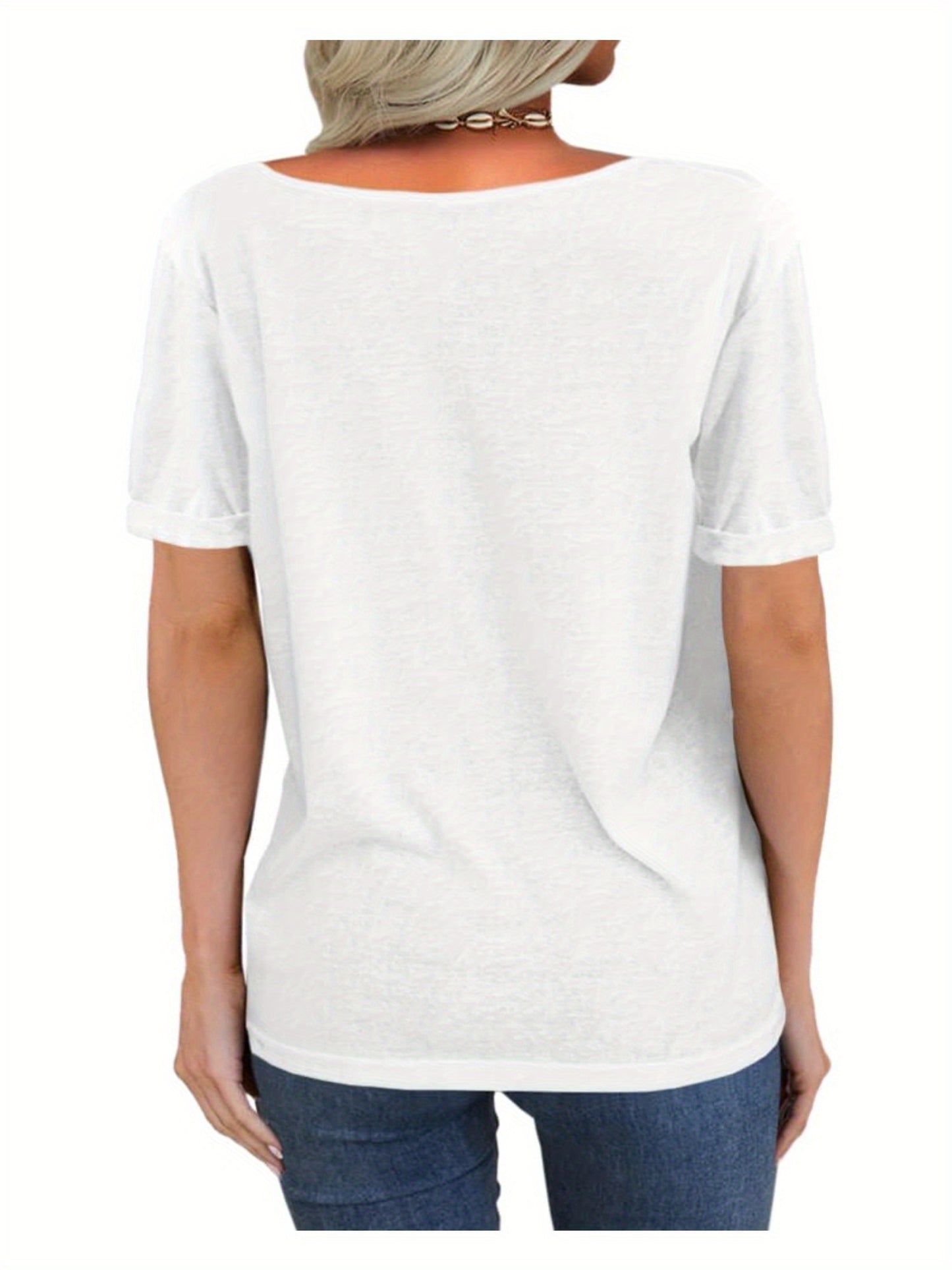 Casual Loose Basic T-Shirt for Women with a Deep V-Neck And Short Sleeves