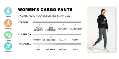 Women'S Cargo Joggers Hiking Pants Lightweight Quick Dry Camping 50+ Zippered Pockets