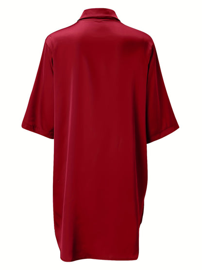 European And American Solid Color Sexy Shirt for Women Comfortable And Smooth Home Wear Long Pajamas