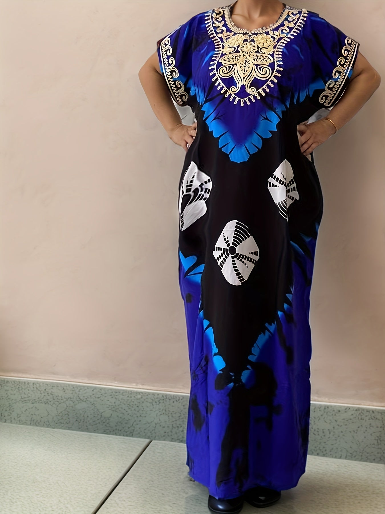 Elegant Ramadan Kaftan Dress: Middle Eastern Women's Long Sleeve, Floral Print, Rayon/Viscose, Seasonal, Straight Cut,, Sari Style, Suitable for All Seasons