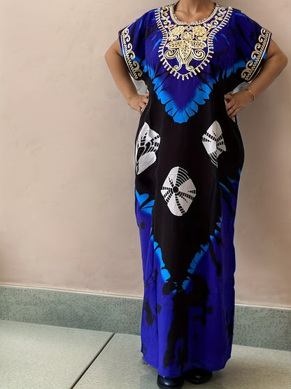 Elegant Ramadan Kaftan Dress: Middle Eastern Women's Long Sleeve, Floral Print, Rayon/Viscose, Seasonal, Straight Cut,, Sari Style, Suitable for All Seasons