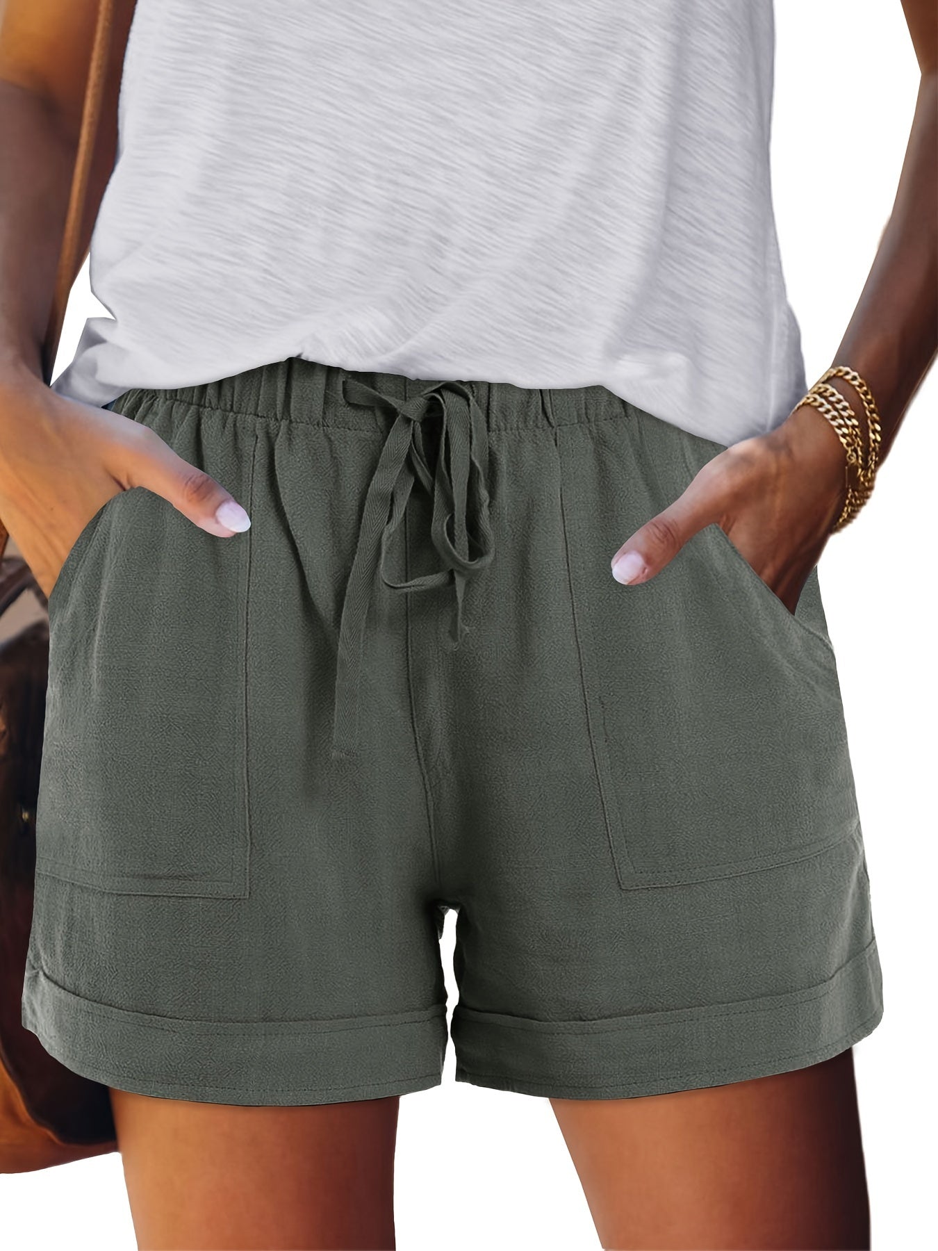 Women'S Comfy Drawstring Casual Elastic Waist Pure Color Shorts Summer Beach Lightweight Short Pants with Pockets