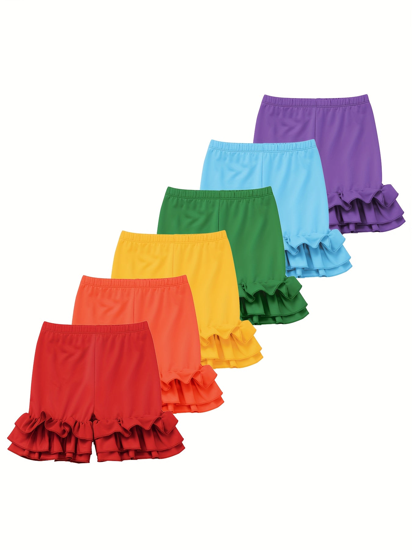 Girls' Black+Light Blue+Dark Green+Orange+Bright Red+Navy Blue Polyester Shorts - product view 18