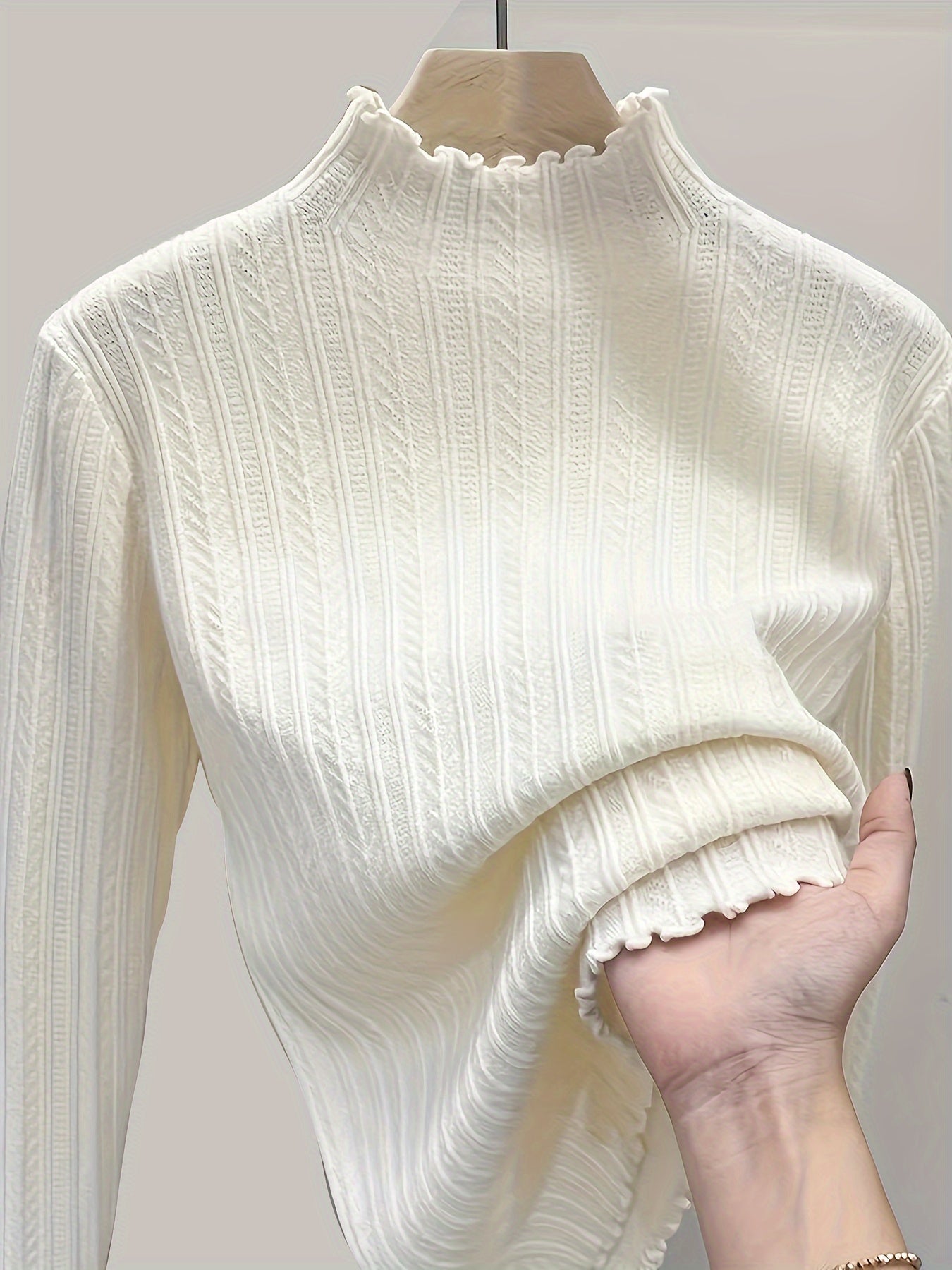 Soft Lettuce Trim Mock Neck Pullover Sweater - Ultra-Soft And Cozy Casual Wear With Long Sleeves For Maximum Comfort, Versatile Inner Wear For Layering, Perfect For Transitional Seasons (Spring And Fall) - Exclusively Designed For Women